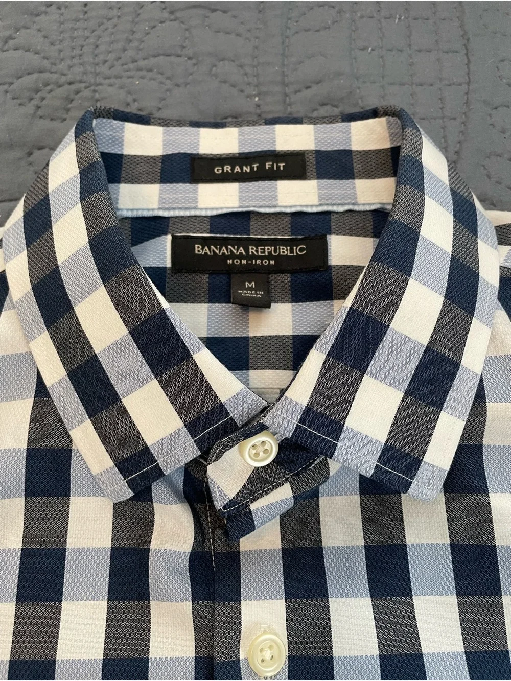 Banana Republic Navy and White Gingham pattern Button-Down Shirt